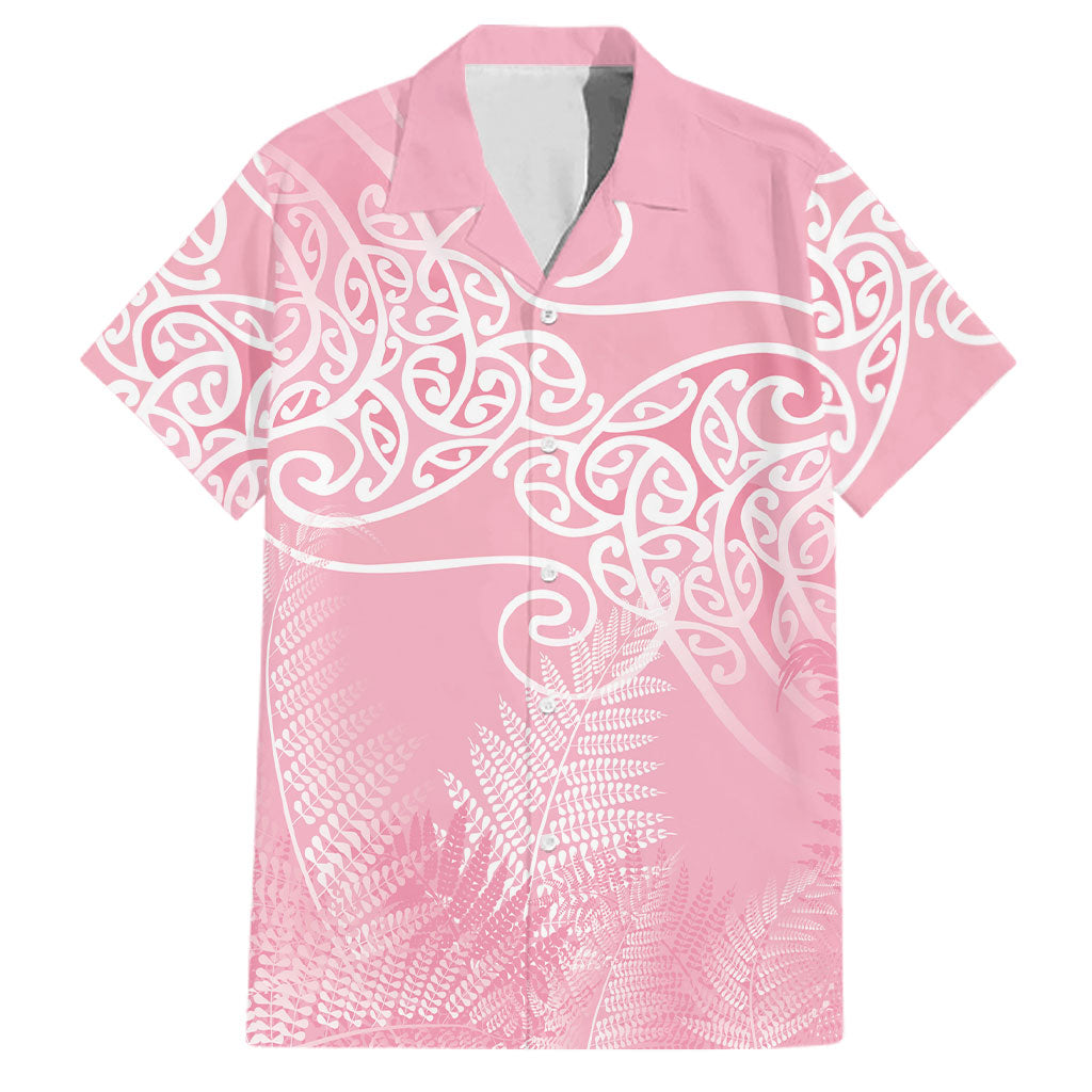 Aotearoa Maori Koru Curves Family Matching Puletasi and Hawaiian Shirt Silver Ferns - Rose Pink