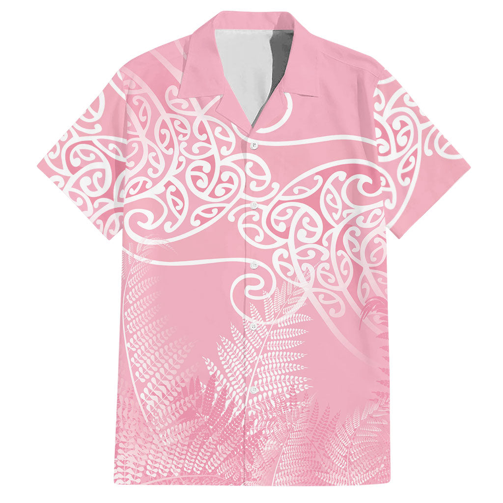Aotearoa Maori Koru Curves Hawaiian Shirt Silver Ferns - Rose Pink