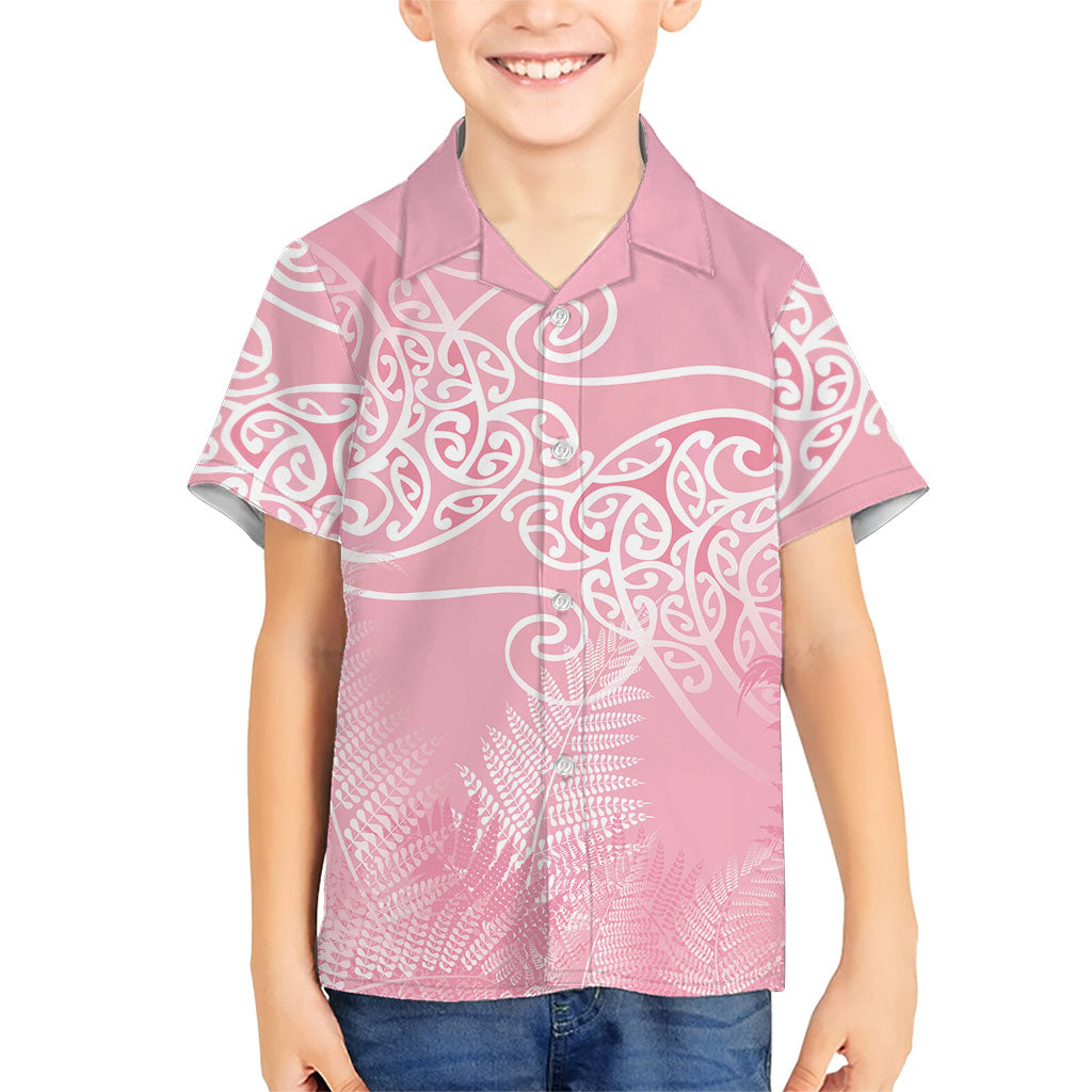 Aotearoa Maori Koru Curves Hawaiian Shirt Silver Ferns - Rose Pink