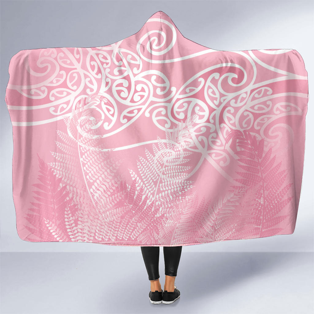 Aotearoa Maori Koru Curves Hooded Blanket Silver Ferns - Rose Pink