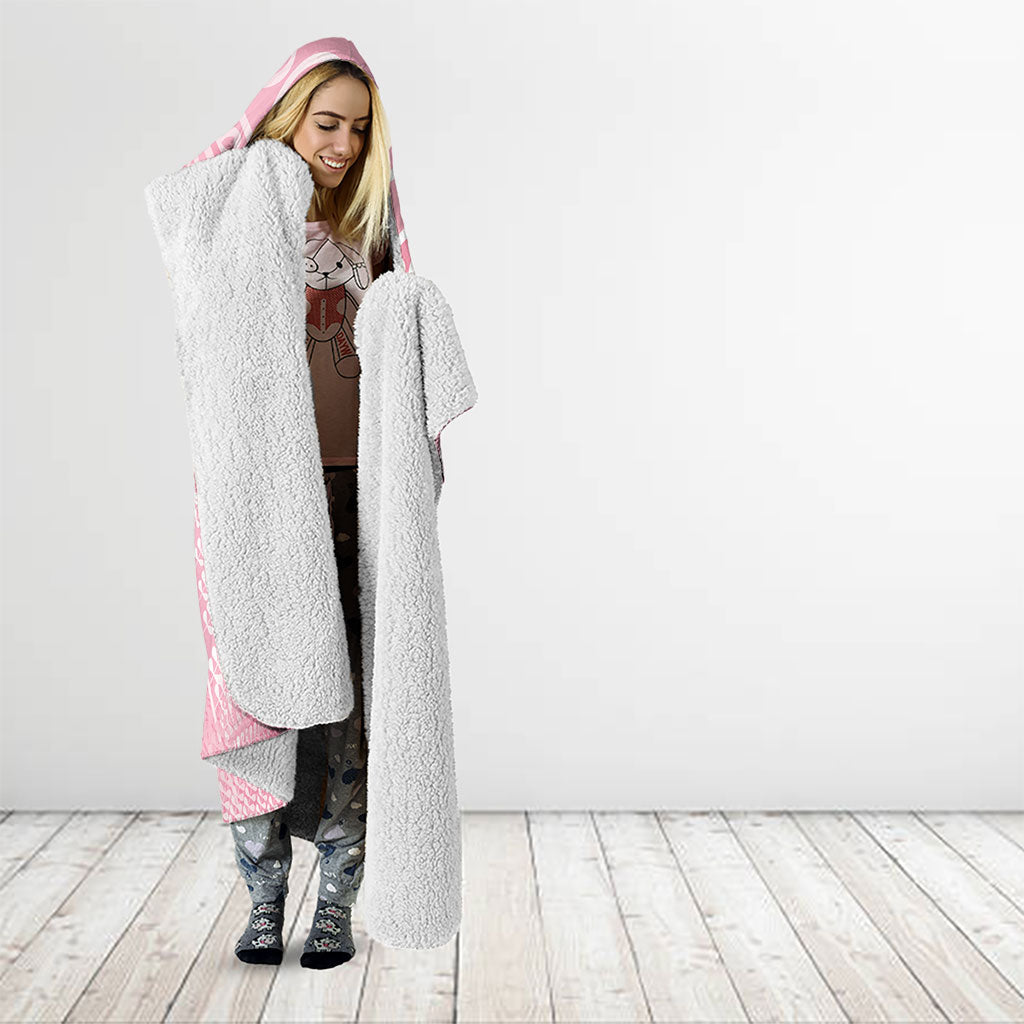 Aotearoa Maori Koru Curves Hooded Blanket Silver Ferns - Rose Pink