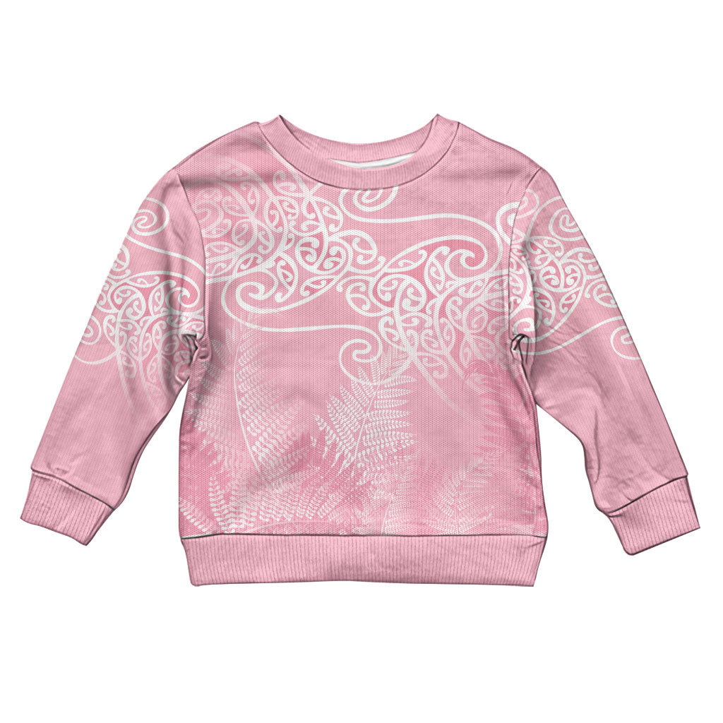 Aotearoa Maori Koru Curves Kid Ugly Christmas Sweater Silver Ferns - Rose Pink