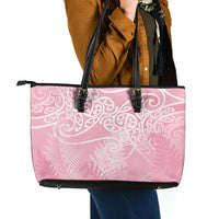 Aotearoa Maori Koru Curves Leather Tote Bag Silver Ferns - Rose Pink