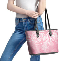 Aotearoa Maori Koru Curves Leather Tote Bag Silver Ferns - Rose Pink