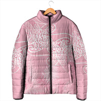 Aotearoa Maori Koru Curves Padded Jacket Silver Ferns - Rose Pink