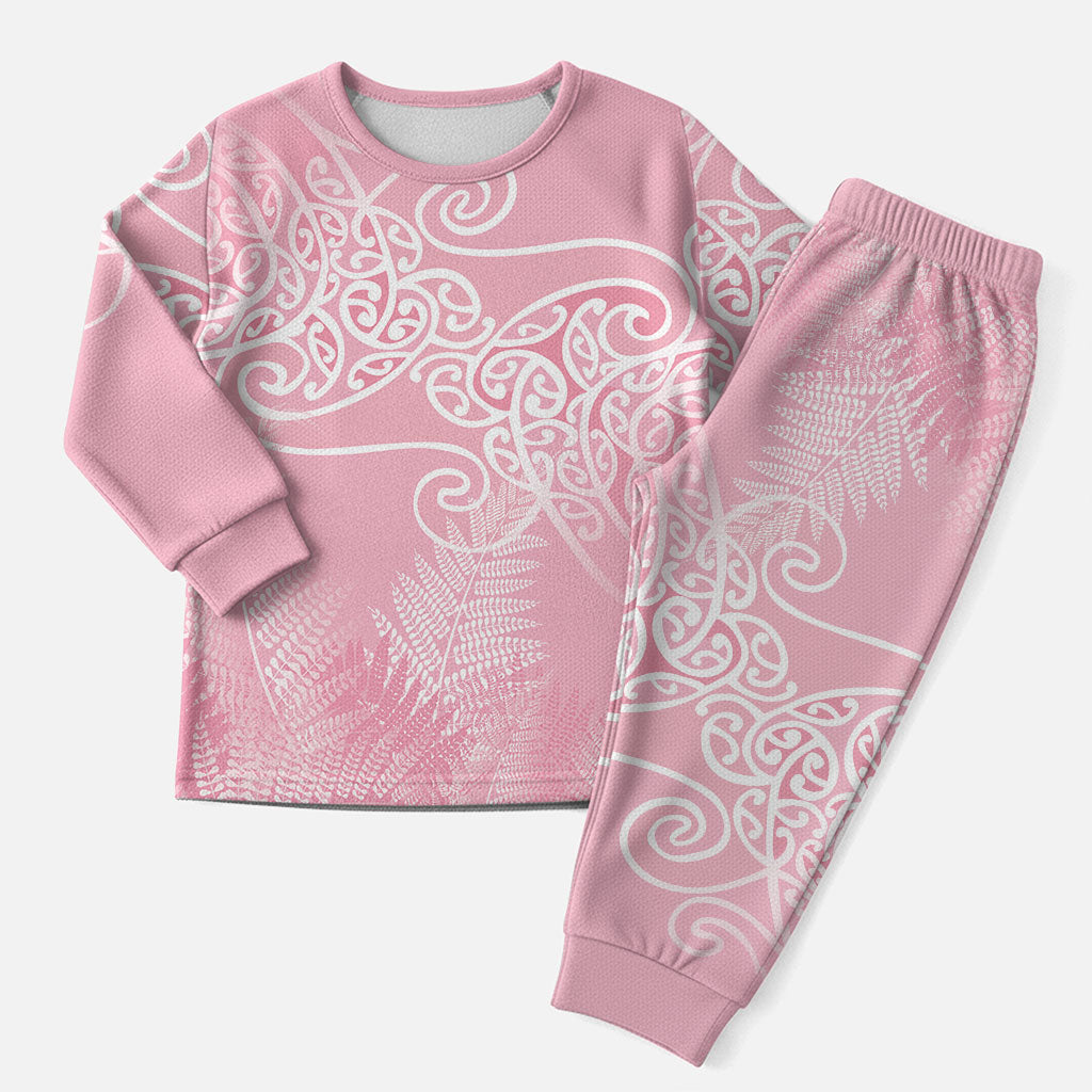 Aotearoa Maori Koru Curves Christmas Pajama Set Silver Ferns - Rose Pink LT7 Men Pink - Polynesian Pride