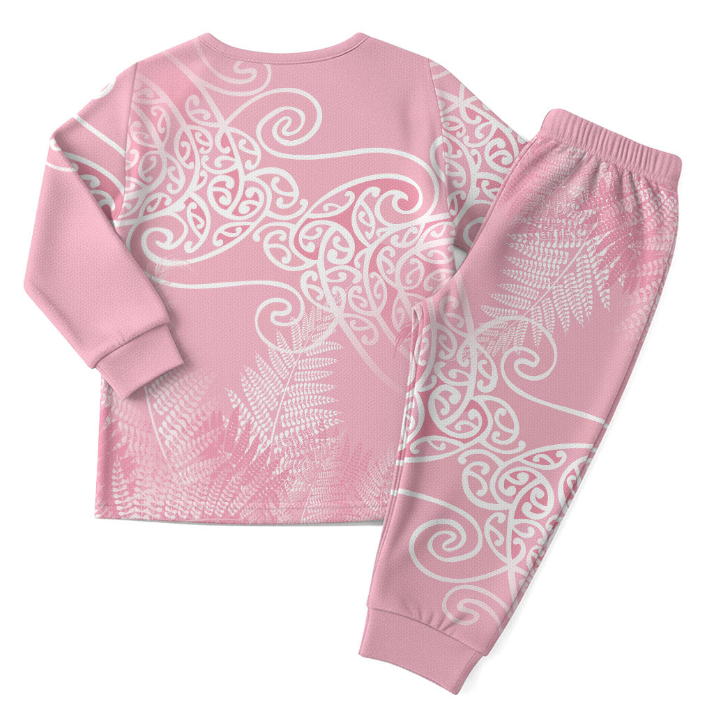 Aotearoa Maori Koru Curves Christmas Pajama Set Silver Ferns - Rose Pink LT7 - Polynesian Pride