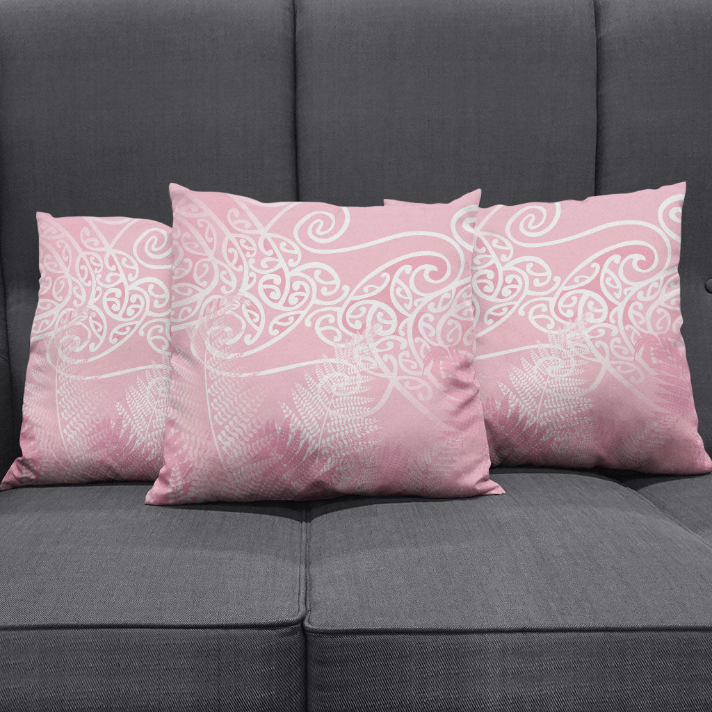 Aotearoa Maori Koru Curves Pillow Cover Silver Ferns - Rose Pink