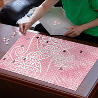 Aotearoa Maori Koru Curves Puzzle Silver Ferns - Rose Pink
