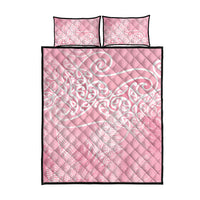 Aotearoa Maori Koru Curves Quilt Bed Set Silver Ferns - Rose Pink