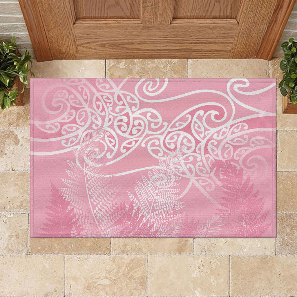 Aotearoa Maori Koru Curves Rubber Doormat Silver Ferns - Rose Pink