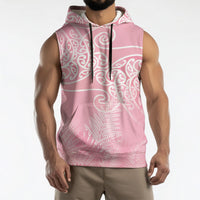 Aotearoa Maori Koru Curves Sleeveless Hoodie Silver Ferns - Rose Pink