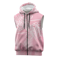 Aotearoa Maori Koru Curves Sleeveless Zip Hoodie Silver Ferns - Rose Pink