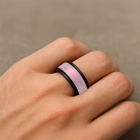 Aotearoa Maori Koru Curves Spinner Ring Silver Ferns - Rose Pink