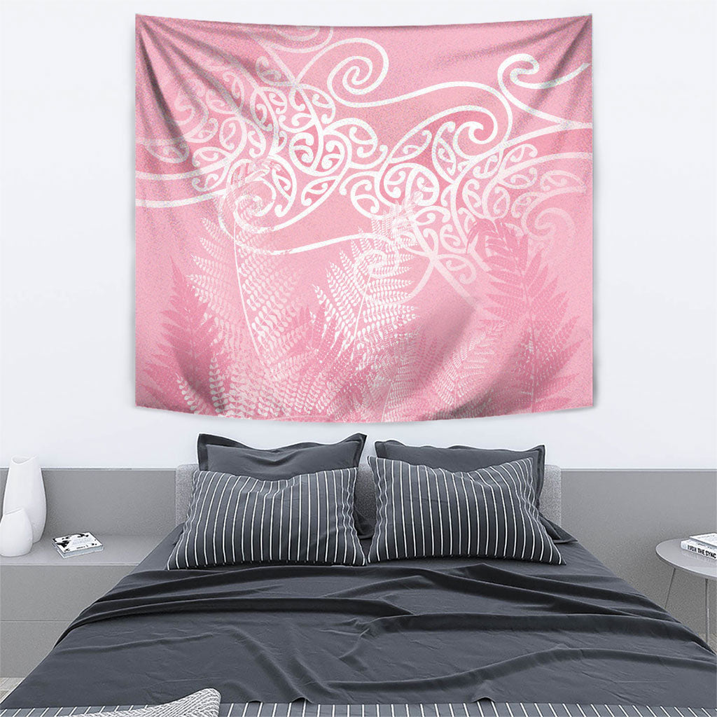 Aotearoa Maori Koru Curves Tapestry Silver Ferns - Rose Pink