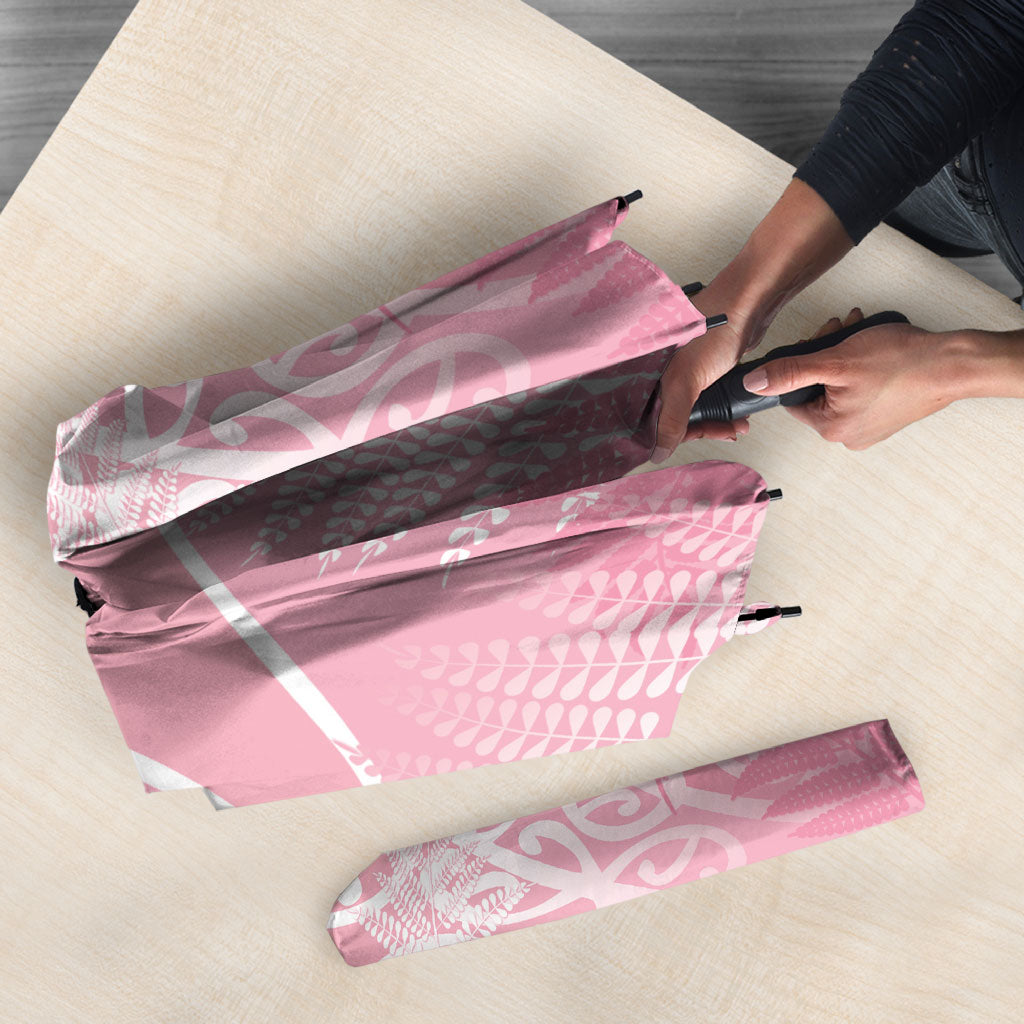 Aotearoa Maori Koru Curves Umbrella Silver Ferns - Rose Pink
