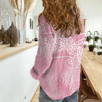 Aotearoa Maori Koru Curves Women Casual Shirt Silver Ferns - Rose Pink