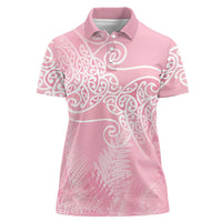 Aotearoa Maori Koru Curves Women Polo Shirt Silver Ferns - Rose Pink