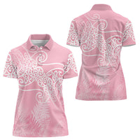 Aotearoa Maori Koru Curves Women Polo Shirt Silver Ferns - Rose Pink