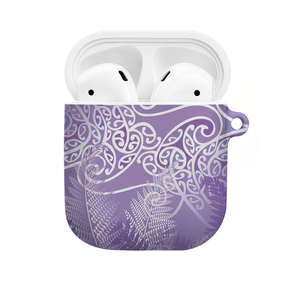 Aotearoa Maori Koru Curves AirPods Case Silver Ferns - Amethyst