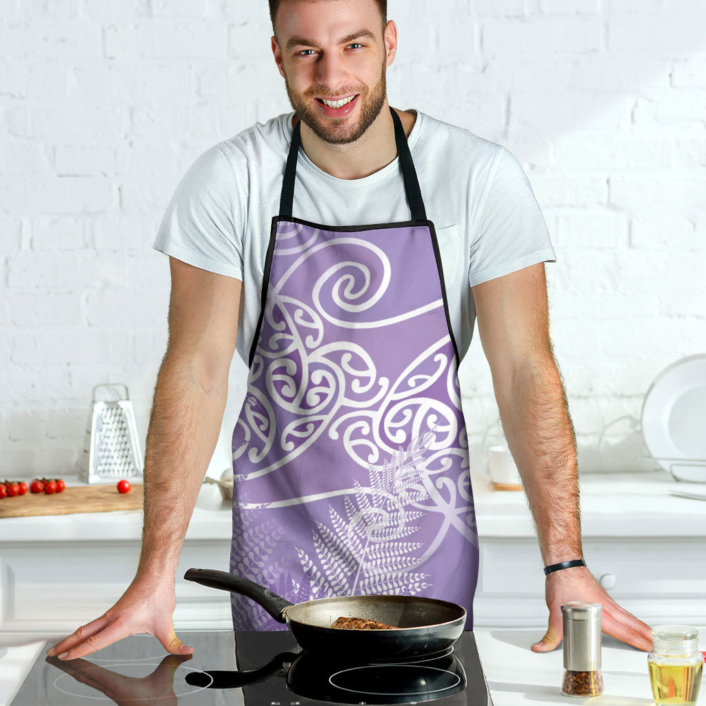 Aotearoa Maori Koru Curves Apron Silver Ferns - Amethyst