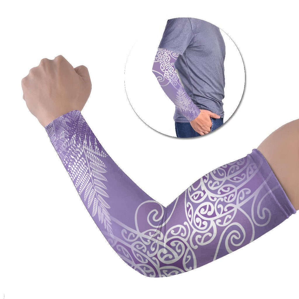 Aotearoa Maori Koru Curves Arm Sleeves Silver Ferns - Amethyst