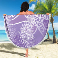 Aotearoa Maori Koru Curves Beach Blanket Silver Ferns - Amethyst
