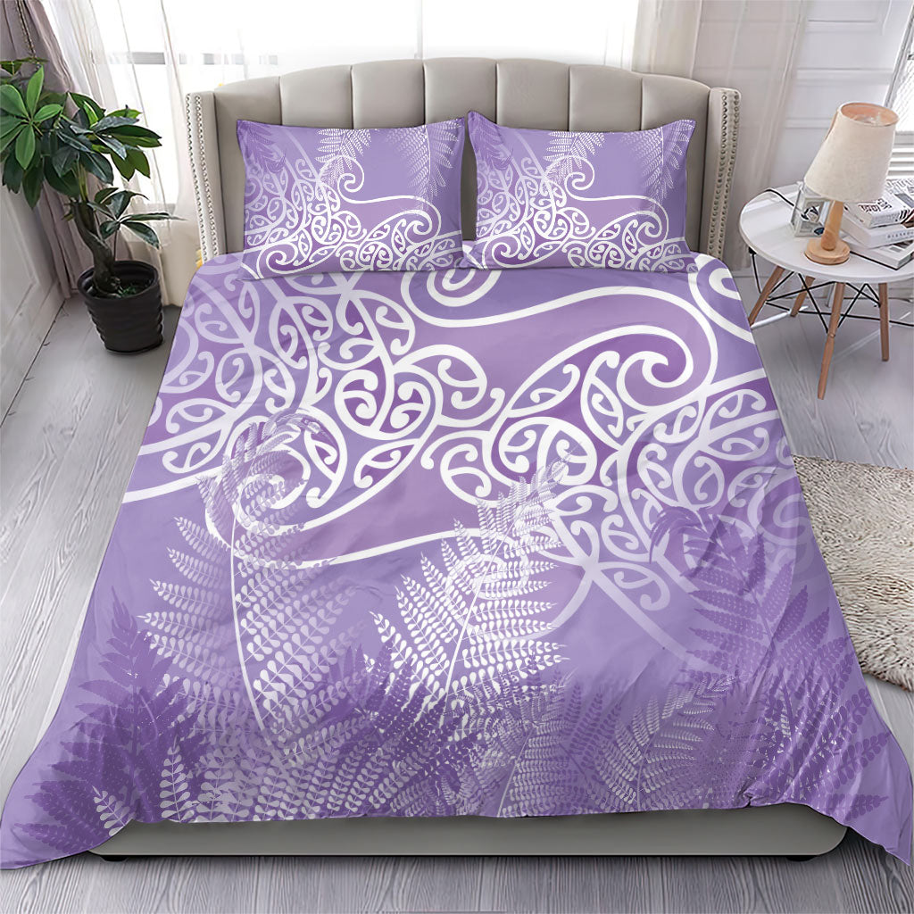 Aotearoa Maori Koru Curves Bedding Set Silver Ferns - Amethyst
