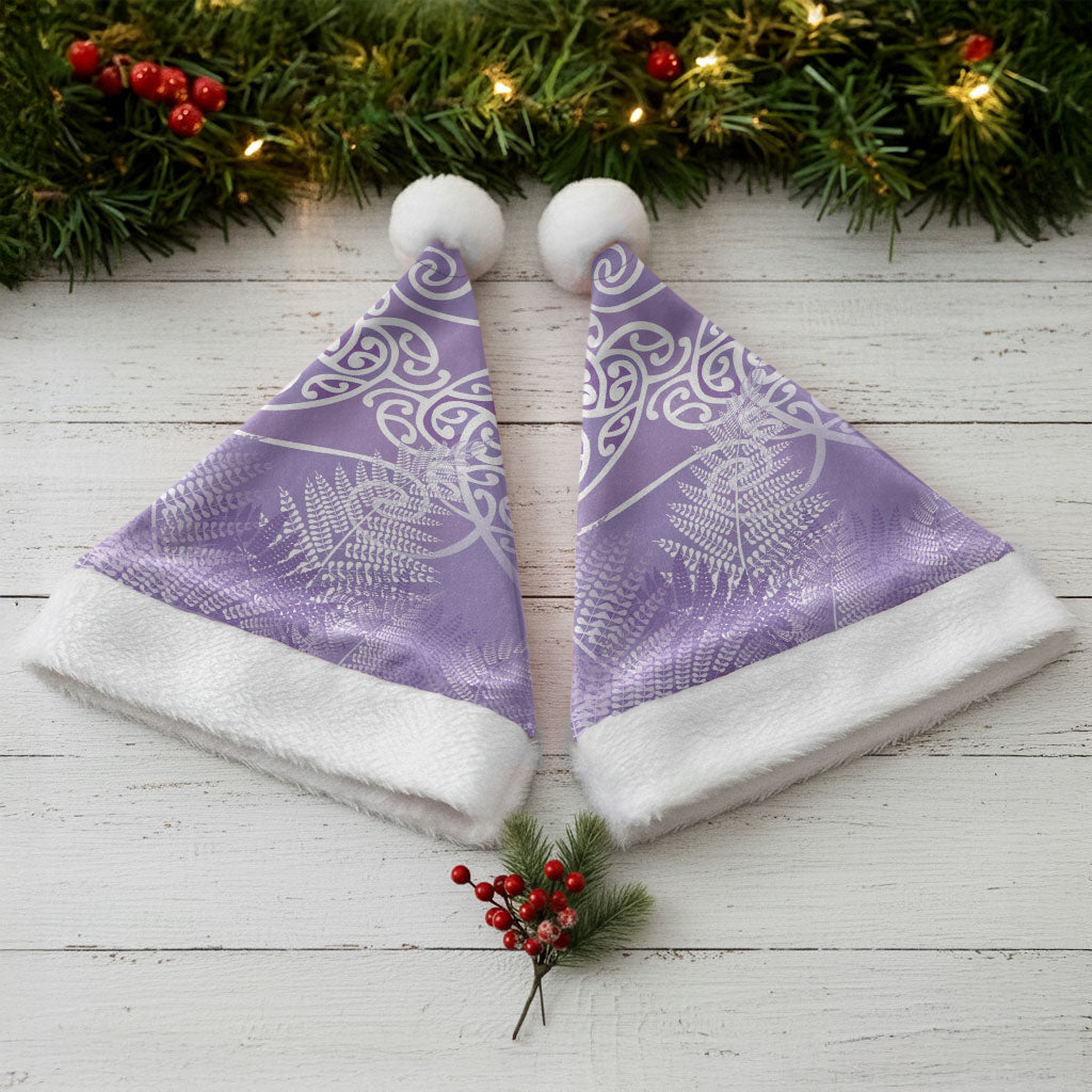 Aotearoa Maori Koru Curves Christmas Santa Hat Silver Ferns - Amethyst LT7 - Polynesian Pride