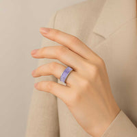 Aotearoa Maori Koru Curves Classic Ring Silver Ferns - Amethyst