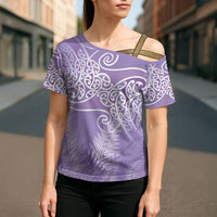 Aotearoa Maori Koru Curves Cross Shoulder Shirt Silver Ferns - Amethyst