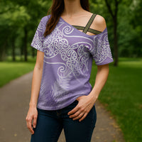 Aotearoa Maori Koru Curves Cross Shoulder Shirt Silver Ferns - Amethyst