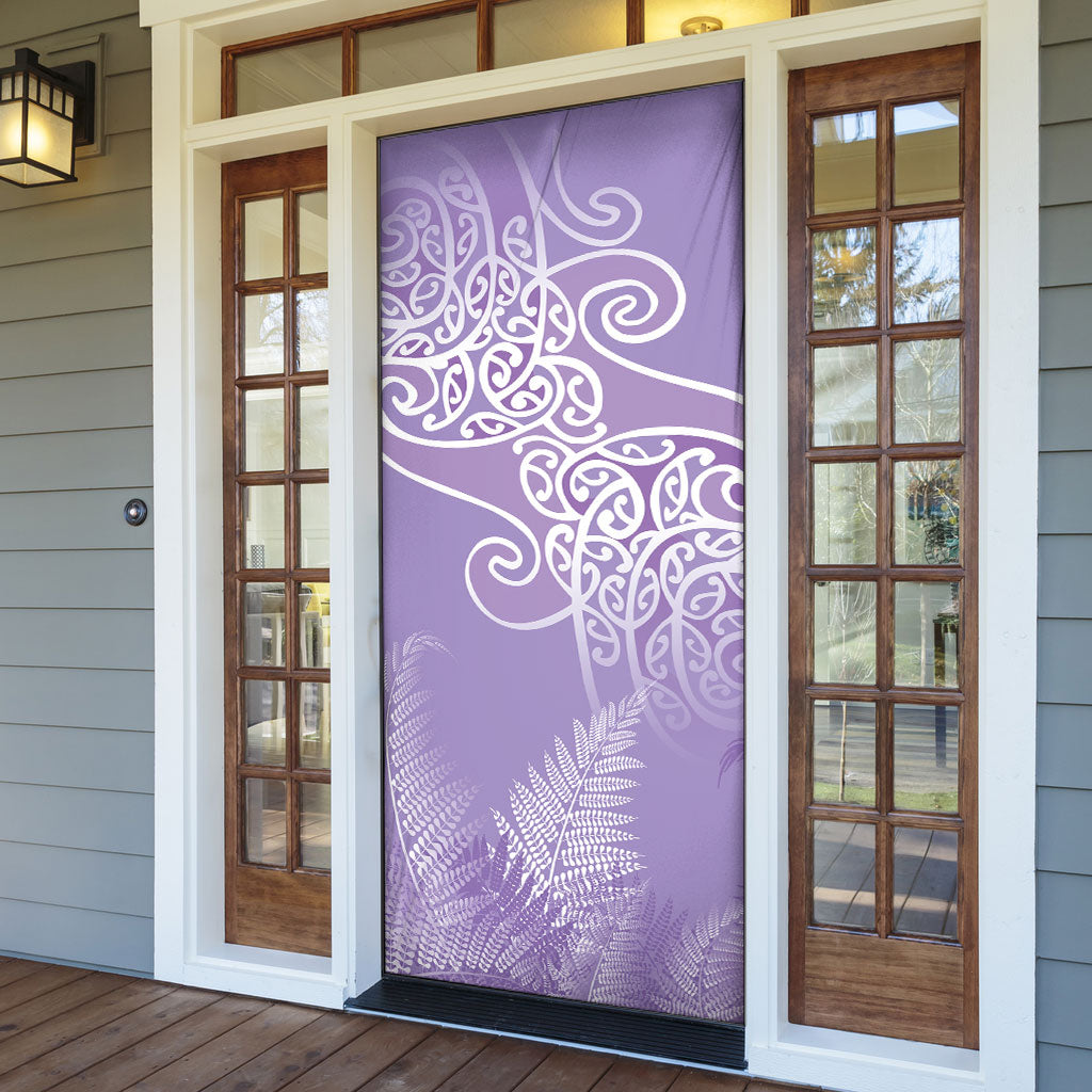 Aotearoa Maori Koru Curves Door Cover Silver Ferns - Amethyst