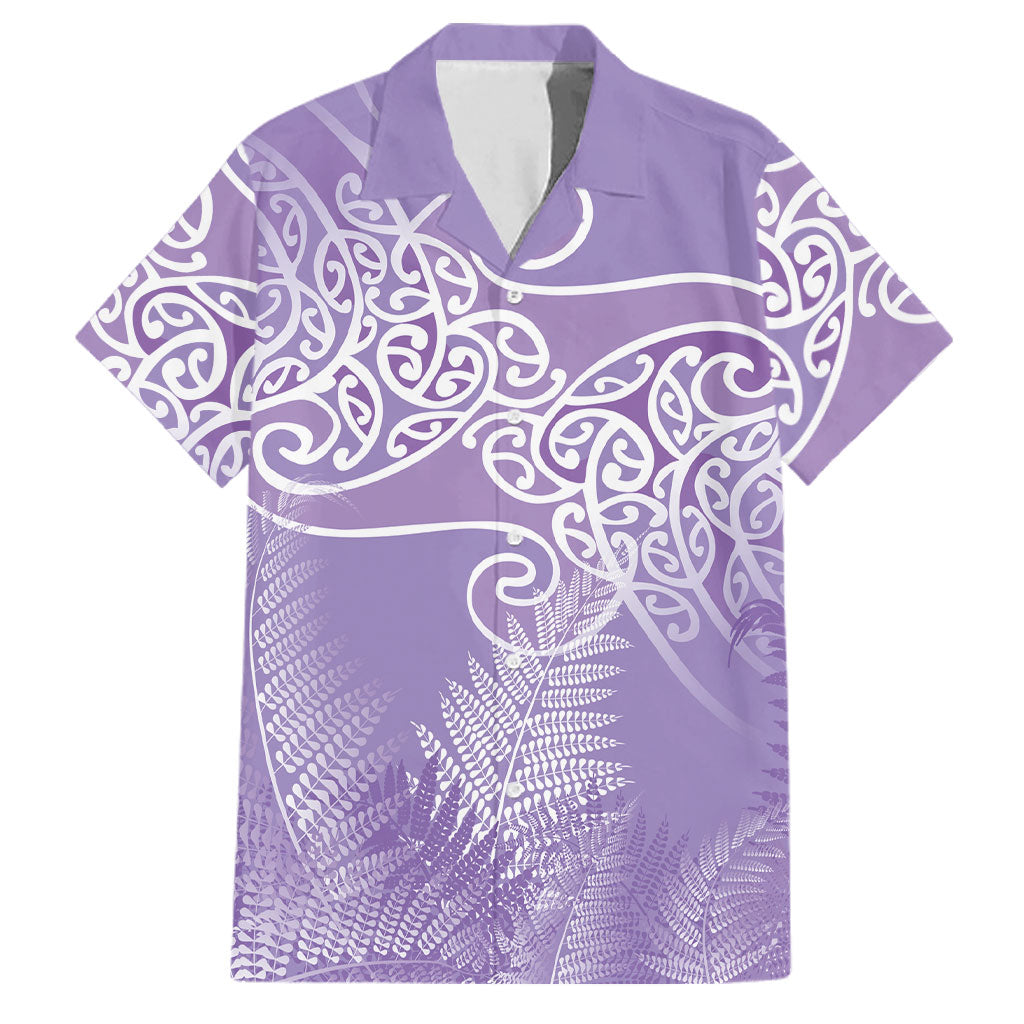 Aotearoa Maori Koru Curves Family Matching Puletasi and Hawaiian Shirt Silver Ferns - Amethyst