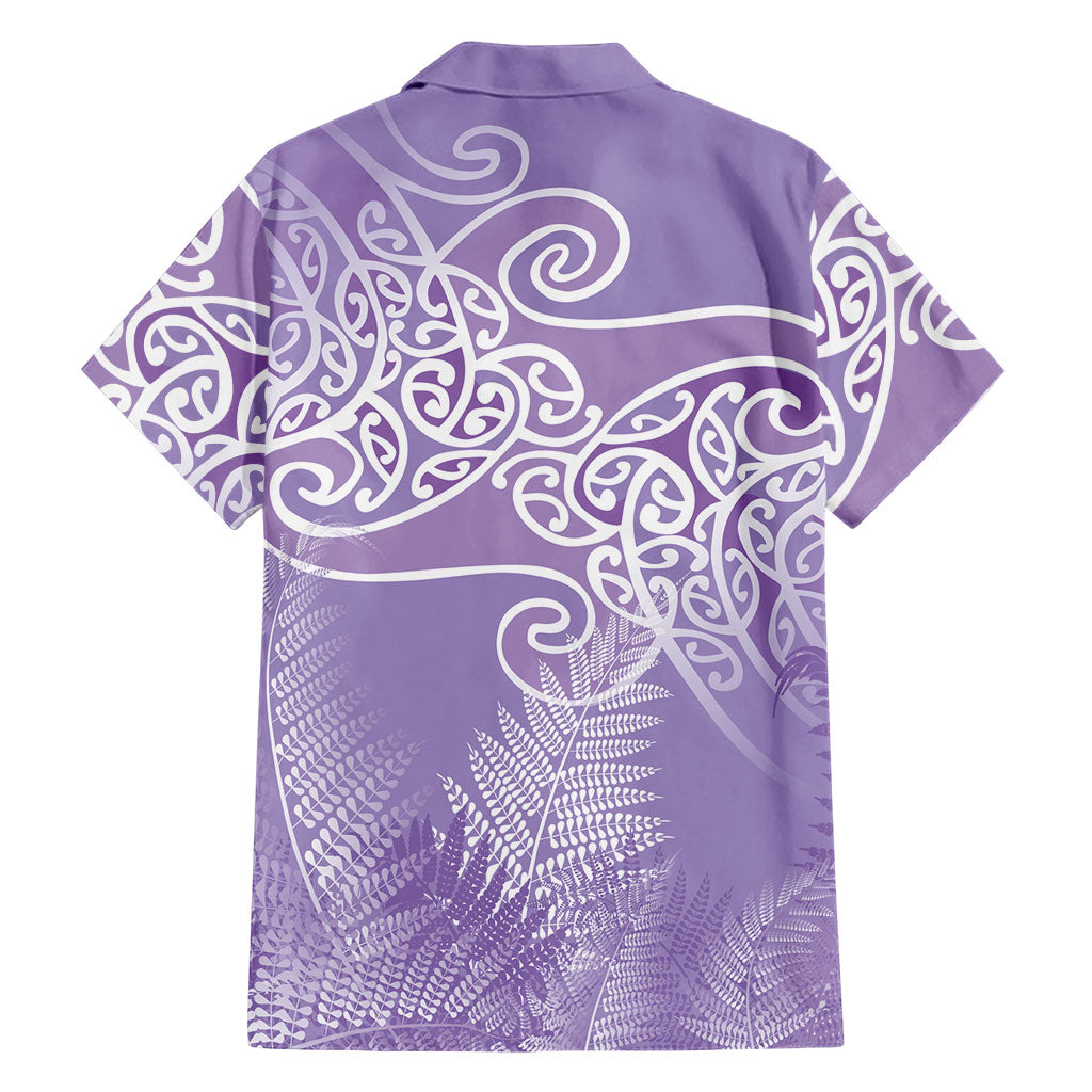 Aotearoa Maori Koru Curves Family Matching Puletasi and Hawaiian Shirt Silver Ferns - Amethyst