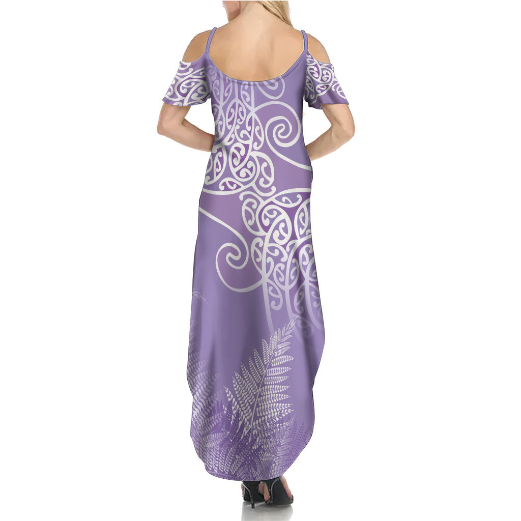 Aotearoa Maori Koru Curves Family Matching Summer Maxi Dress and Hawaiian Shirt Silver Ferns - Amethyst