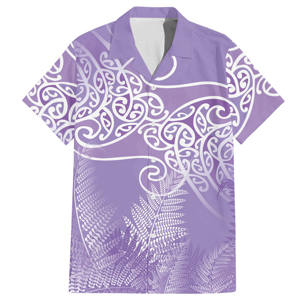Aotearoa Maori Koru Curves Hawaiian Shirt Silver Ferns - Amethyst