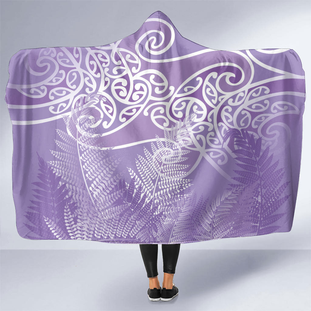 Aotearoa Maori Koru Curves Hooded Blanket Silver Ferns - Amethyst