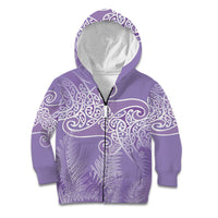 Aotearoa Maori Koru Curves Kid Hoodie Silver Ferns - Amethyst