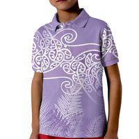 Aotearoa Maori Koru Curves Kid Polo Shirt Silver Ferns - Amethyst