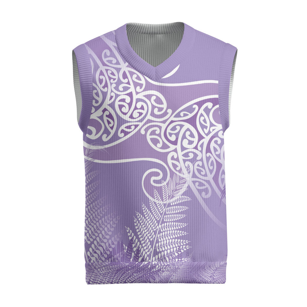 Aotearoa Maori Koru Curves Christmas Knitted V-Neck Vest Silver Ferns - Amethyst LT7 Purple - Polynesian Pride