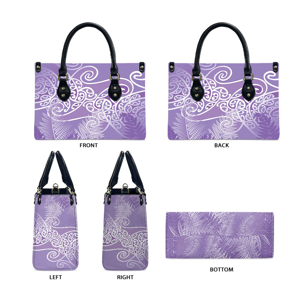 Aotearoa Maori Koru Curves Leather Bag Silver Ferns - Amethyst