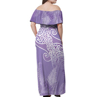 Aotearoa Maori Koru Curves Off Shoulder Maxi Dress Silver Ferns - Amethyst