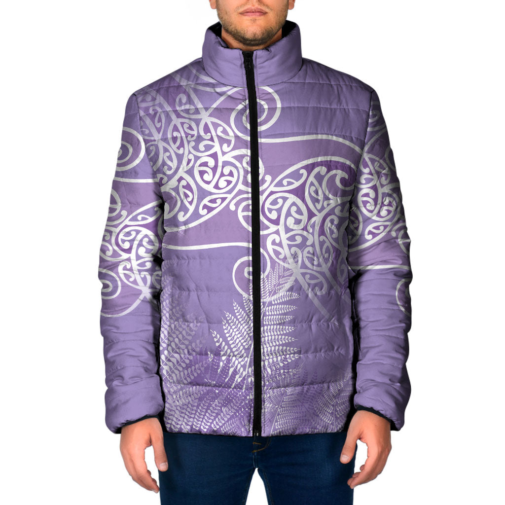 Aotearoa Maori Koru Curves Padded Jacket Silver Ferns - Amethyst