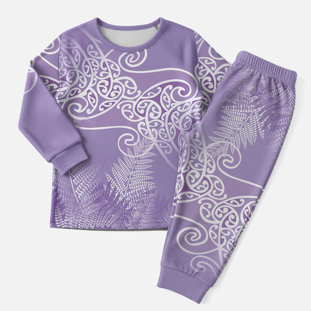 Aotearoa Maori Koru Curves Christmas Pajama Set Silver Ferns - Amethyst LT7 Men Purple - Polynesian Pride