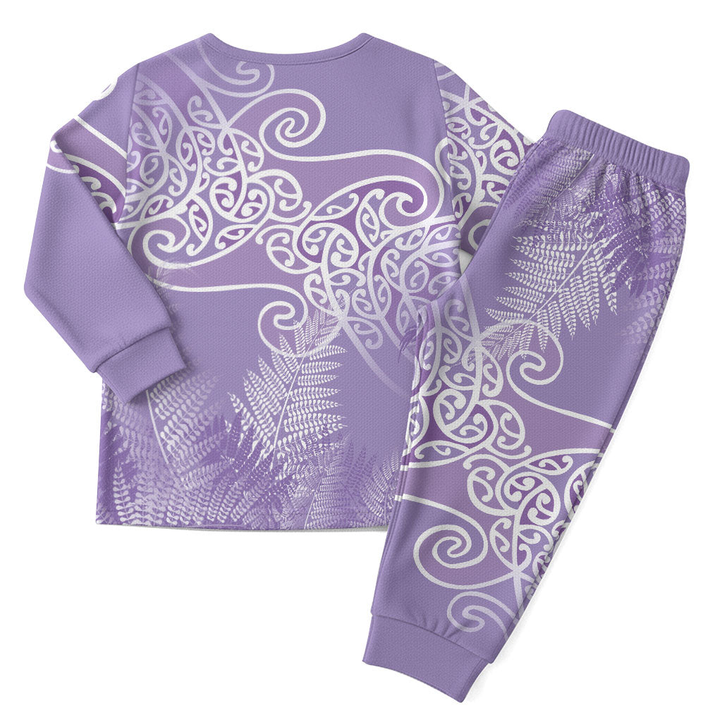 Aotearoa Maori Koru Curves Christmas Pajama Set Silver Ferns - Amethyst LT7 - Polynesian Pride