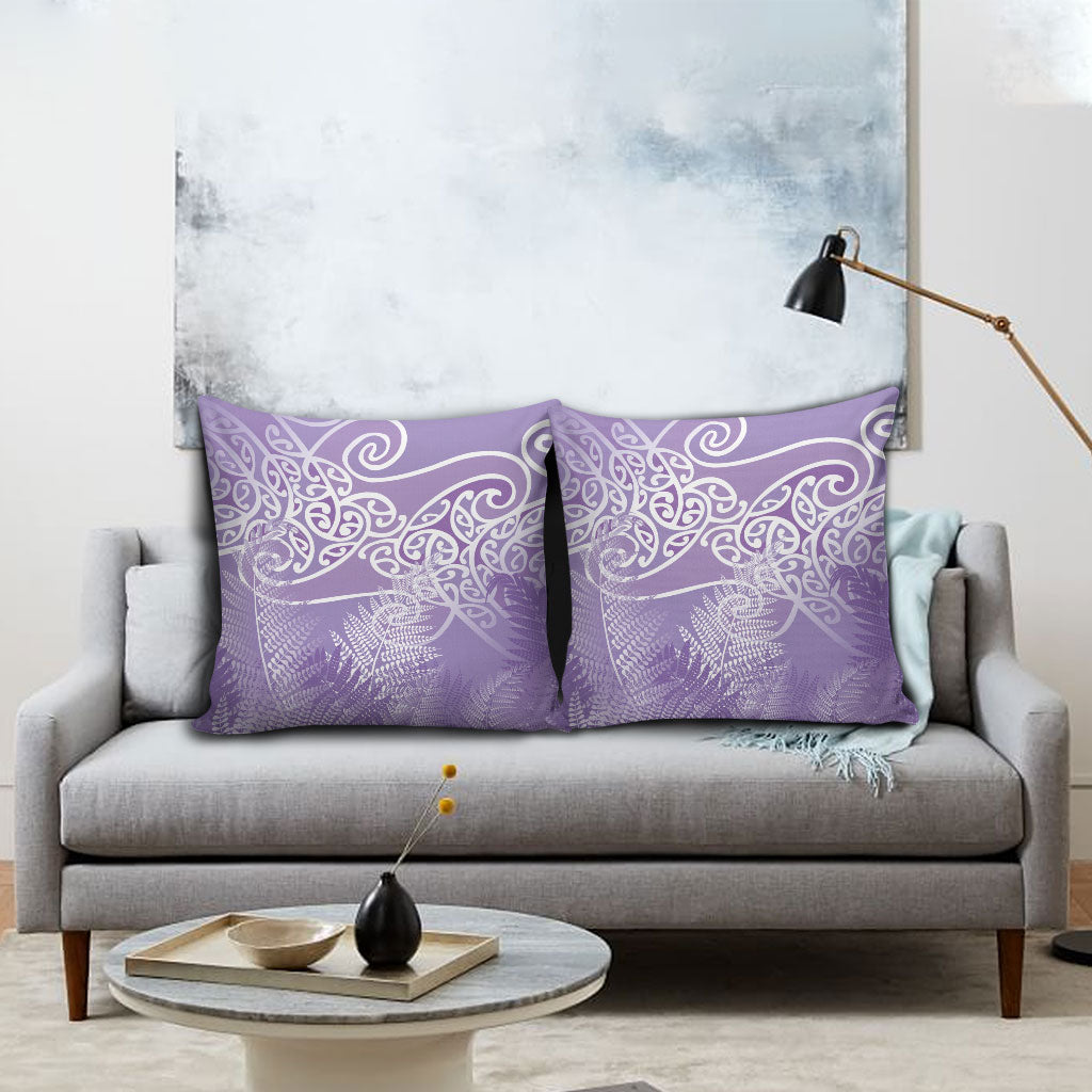 Aotearoa Maori Koru Curves Pillow Cover Silver Ferns - Amethyst
