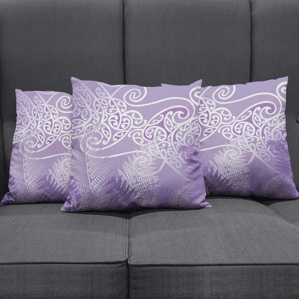 Aotearoa Maori Koru Curves Pillow Cover Silver Ferns - Amethyst