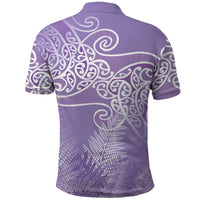 Aotearoa Maori Koru Curves Polo Shirt Silver Ferns - Amethyst