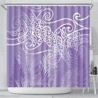 Aotearoa Maori Koru Curves Shower Curtain Silver Ferns - Amethyst
